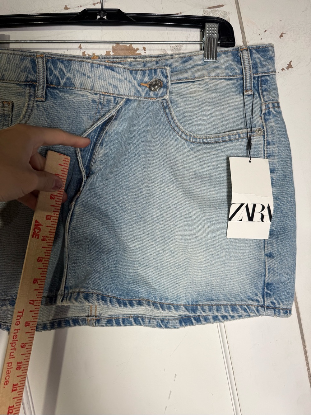 Zara Mini Denim Skirt Asymmetric Light Blue Wash Size XL NWT Pockets - Picture 5 of 8